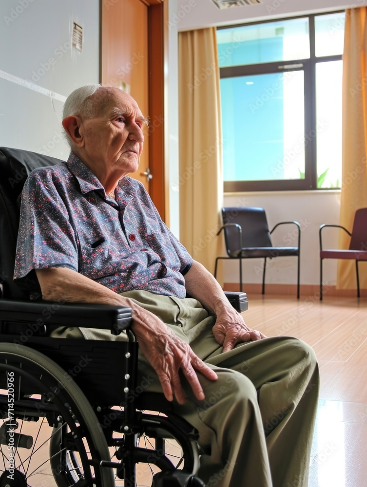 Photo an old man sitting in a wheelchair Photo an old man sitting in a wheelchair