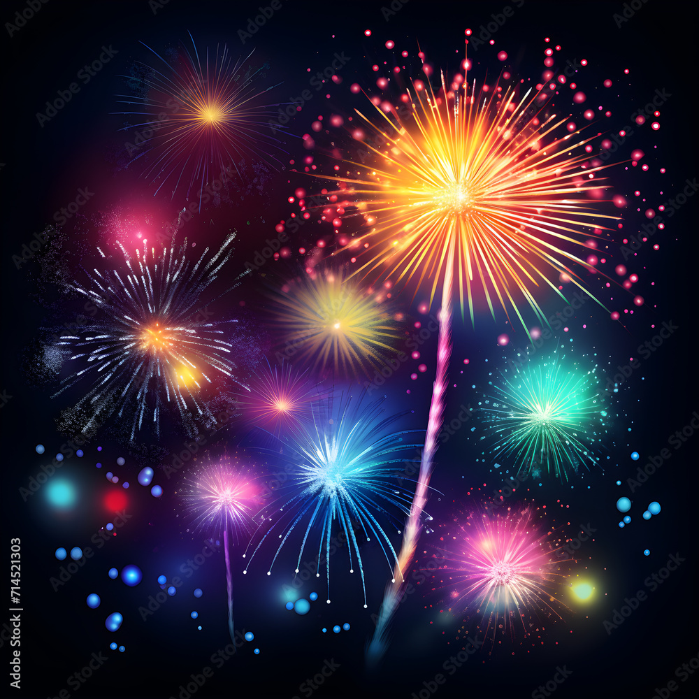 Naklejka premium Holiday Fireworks: Night Lights Joy, created by AI