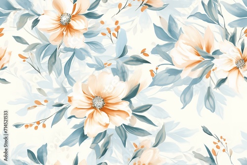 watercolor abstract simple flower pattern. red petal and greeen leaves Generative AI