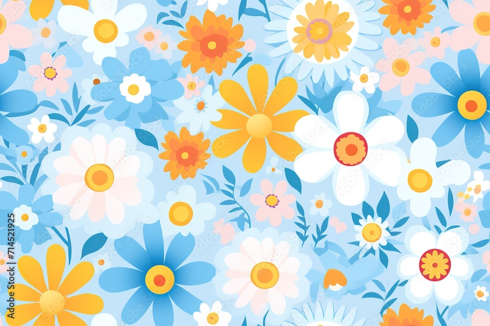 Amazing seamless floral pattern with bright colorful flowers and leaves on a white background. The elegant the template for fashion prints. Modern floral background. Folk style. Generative AI