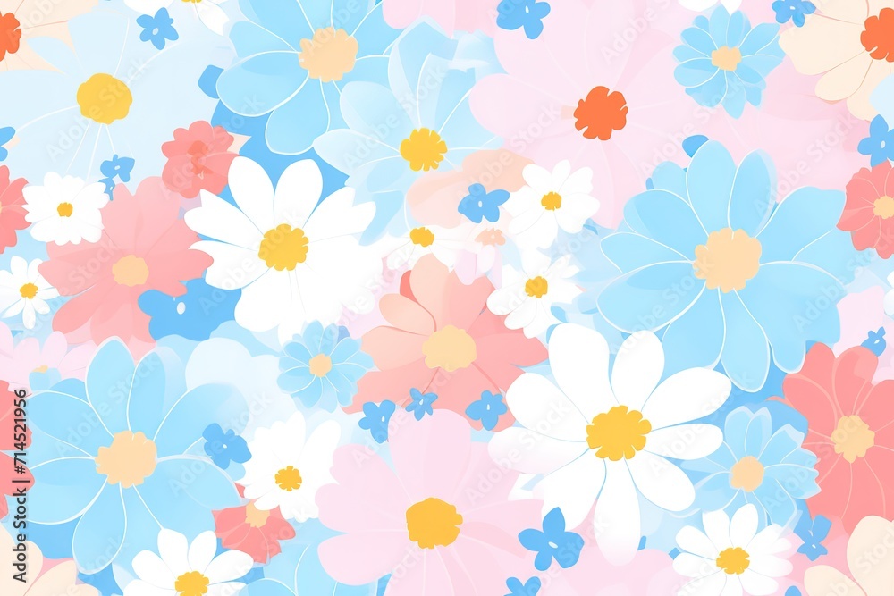 Amazing seamless floral pattern with bright colorful flowers and leaves on a white background. The elegant the template for fashion prints. Modern floral background. Folk style. Generative AI