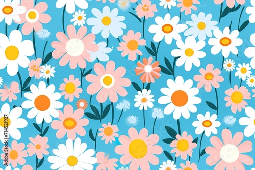 Amazing seamless floral pattern with bright colorful flowers and leaves on a white background. The elegant the template for fashion prints. Modern floral background. Folk style. Generative AI photo