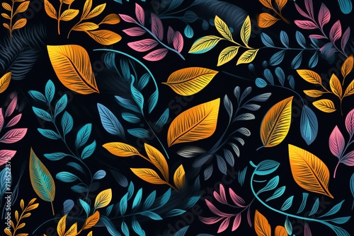Modern tropical seamless pattern for textile, print, fabric. Stylized tropical leaves background. Generative AI