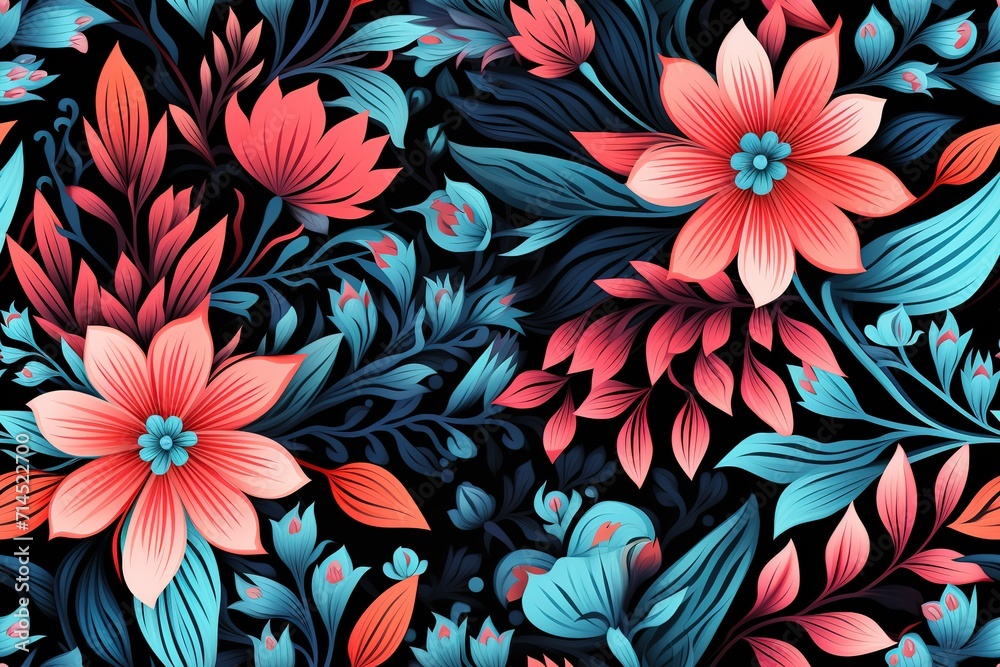 Dynamic Blue and Red Flowers Watercolor in a Seamless Pattern Generative AI Dynamic Blue and Red Flowers Watercolor in a Seamless Pattern Generative AI
