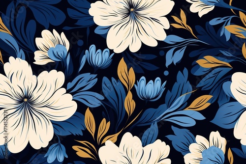 Dynamic Blue and Red Flowers Watercolor in a Seamless Pattern Generative AI