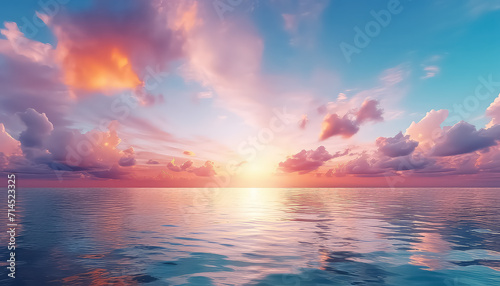 Beautiful sunset with blue and pink sky