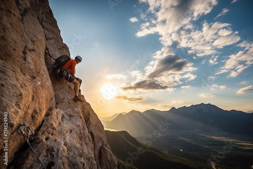 Rock Climber at Sunset.