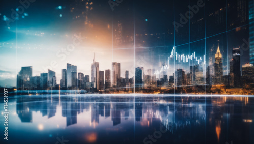 Double exposure of business chart and cityscape background. Investment and trading concept. Trading market and economic concept . cryptocurrency, bitcoin and altcoin trading © Roman