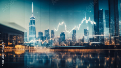 Double exposure of business chart and cityscape background. Investment and trading concept. Trading market and economic concept . cryptocurrency  bitcoin and altcoin trading