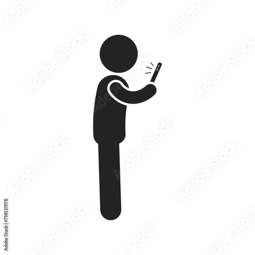 Isolated pictogram sign of man using mobile phone, man hold cellphone with screen on