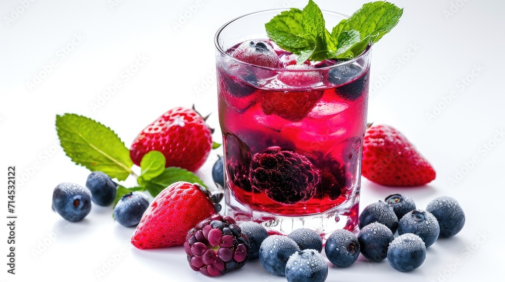 A close-up of a drink with berries and ice cubes, Ai Generated A close-up of a drink with berries and ice cubes, Ai Generated