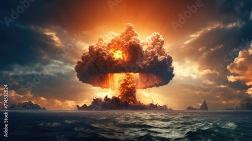 An oceanic nuclear bomb explosion sends shockwaves worldwide, Ai Generated. photo