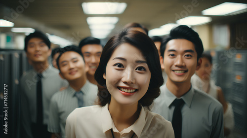Smiling and confident Asian female business executive - team leader - close-up shot - low angle shot