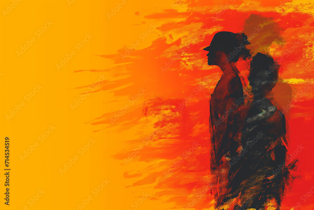 Vibrant red, orange, and yellow abstract background with the silhouette of an African American figure, embodying Juneteenth Freedom Day.