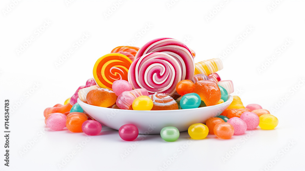 candy in white plate on white background