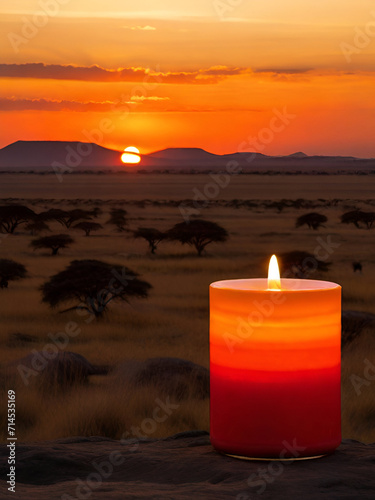 A fiery red and orange candle with hints of African spices