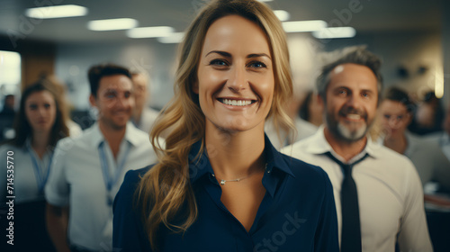 Smiling and confident female business executive - team leader - close-up shot - low angle shot