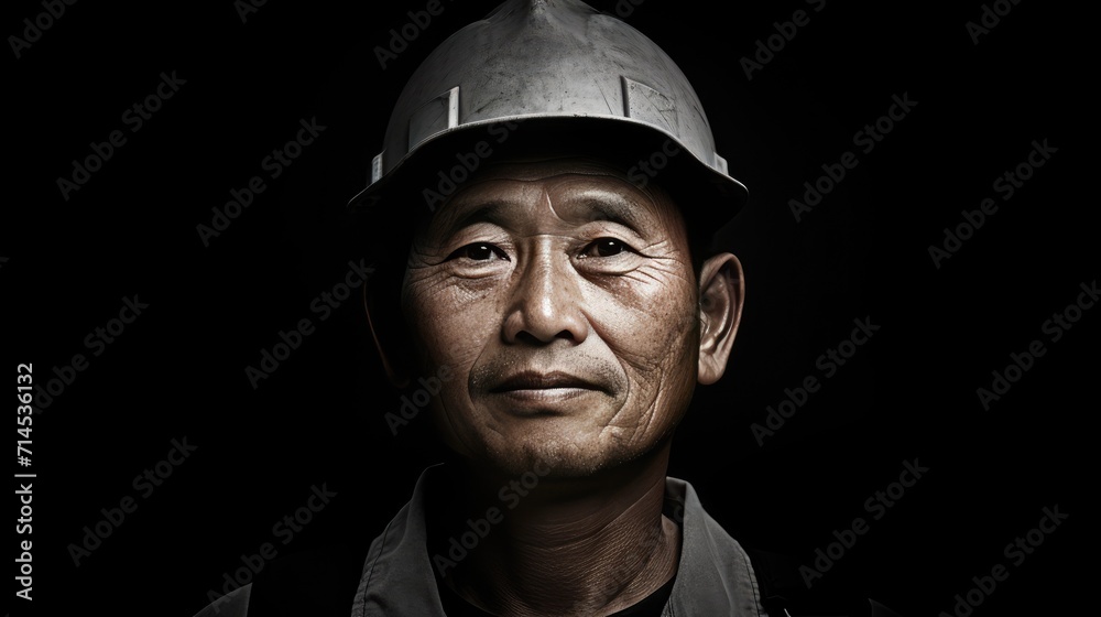 powerful cinematic portrait of an Asian factory worker powerful cinematic portrait of an Asian factory worker