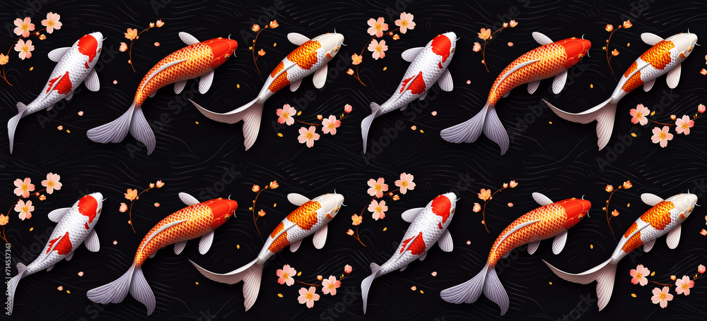 Captivating Koi Fish Artistry Creating a Stunning, Seamless Repeatable Background.