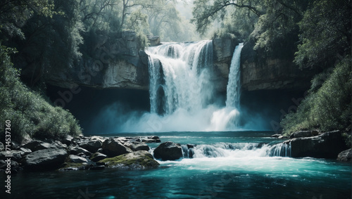 An unknown surreal waterfall landscape  generative ai