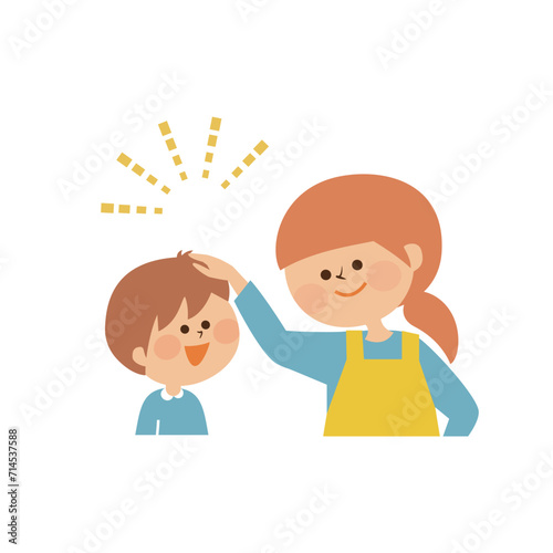 子供を褒めるお母さん　大人　かわいいイラスト素材