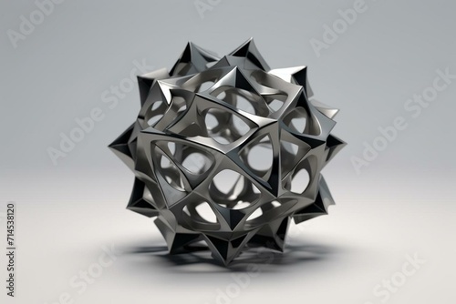 rotating grey polyhedron geometric shape. Generative AI