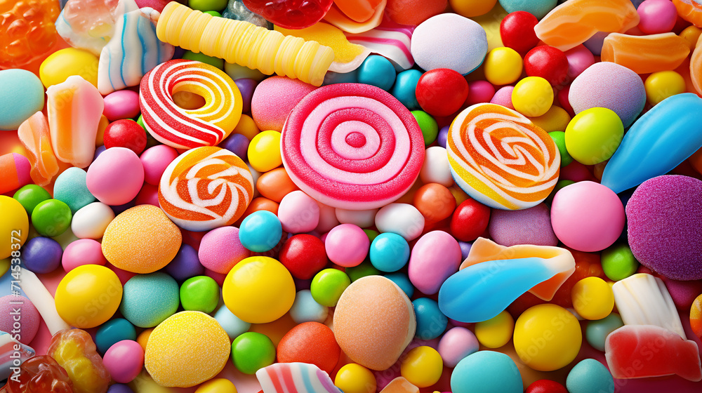 many different colorful candies closeup. colorful background