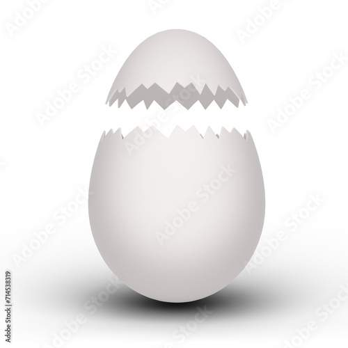 3D Illustration ,Happy Easter!  a cracked white  easter egg on  transparent background .