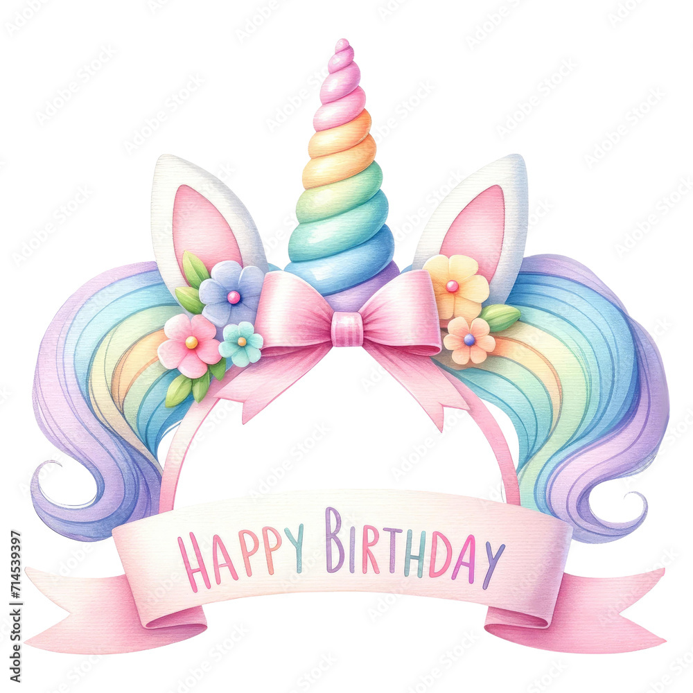 Unicorn in rainbow and white colors for baby and girls birthday party