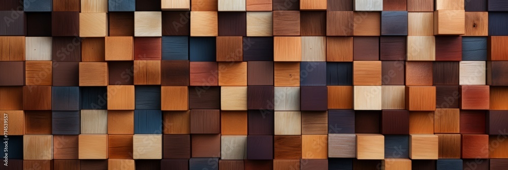 wooden wall background in the style of cubist fragmented reality, carved painted wood blocks. different shades and types of wood. banner. wooden wall background in the style of cubist fragmented reality, carved painted wood blocks. different shades and types of wood. banner.