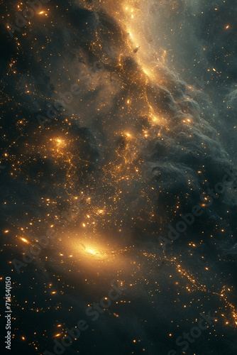 An artistic rendering of a universe where galaxies are connected by cosmic threads.