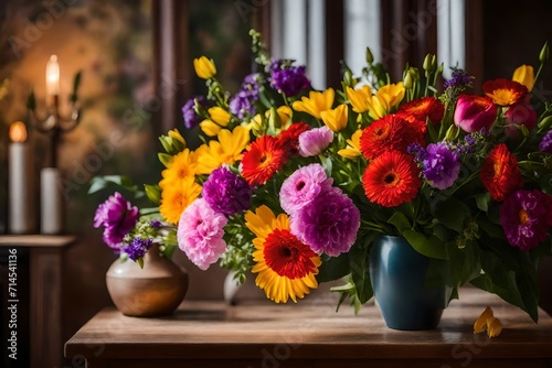  A radiant spring flower bouquet placed elegantly within a home interior. © Mehram