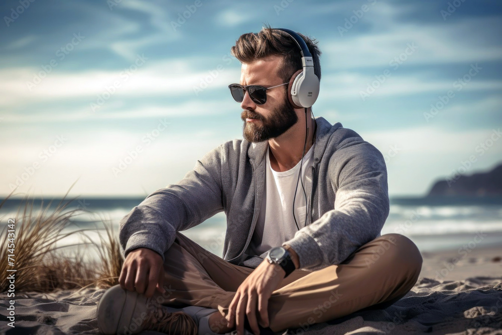 Portrait of a handsome young man enjoying listening to music25