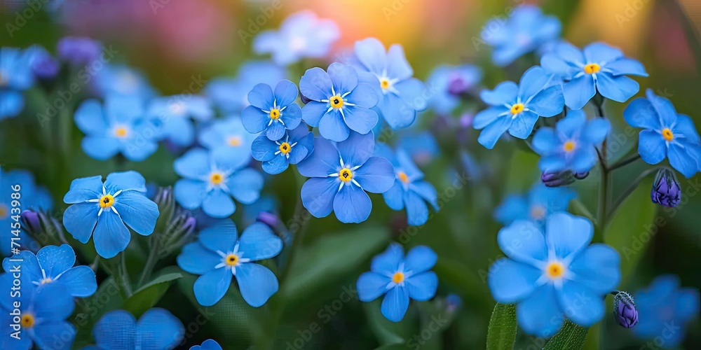 Blue flower in full blossom nature beauty captured in blooming green flora of garden floral splendor in spring closeup seasonal macro view in summer small vibrant colors against bright wild background