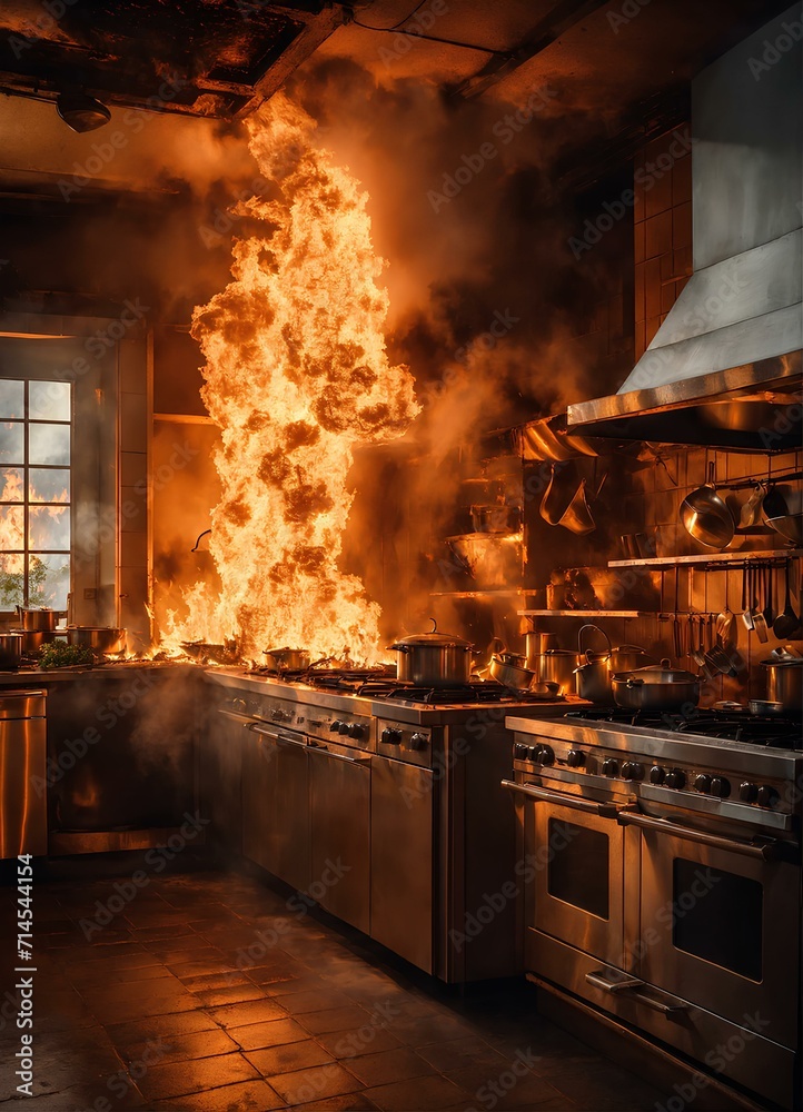 レストランのキッチンが火事｜Restaurant kitchen on fire. Generative AI