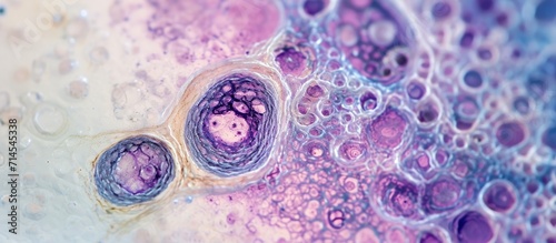 Fetal ovary: Oocyte development micrograph depicting leptotene and pachytene stages. photo