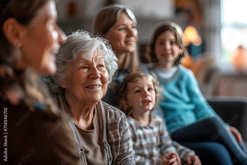 Happy Elderly with Grandchildren Smiling Senior with Loving Family