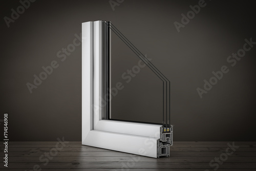 The Cut of Detailed Window PVC Profile. 3d Rendering photo