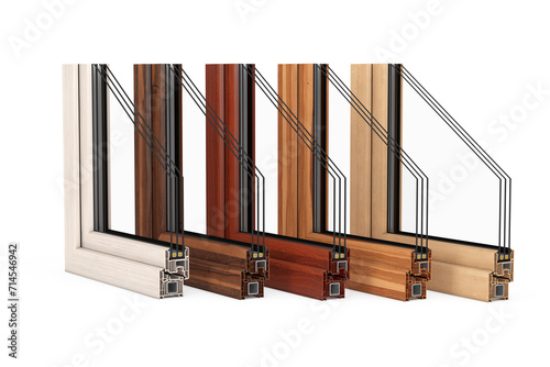 Fototapeta Naklejka Na Ścianę i Meble -  The Cut of Detailed Colorful Window PVC Profiles in Wooden Colors. 3d Rendering