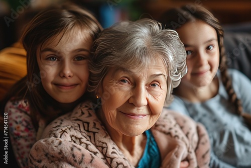 Happy Elderly with Grandchildren Smiling Senior with Loving Family