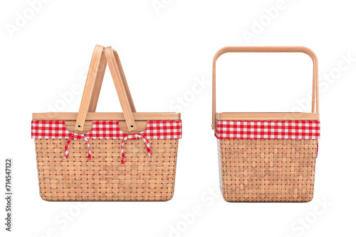 Wicker Picnic Wooden Basket Isolated. 3d Rendering