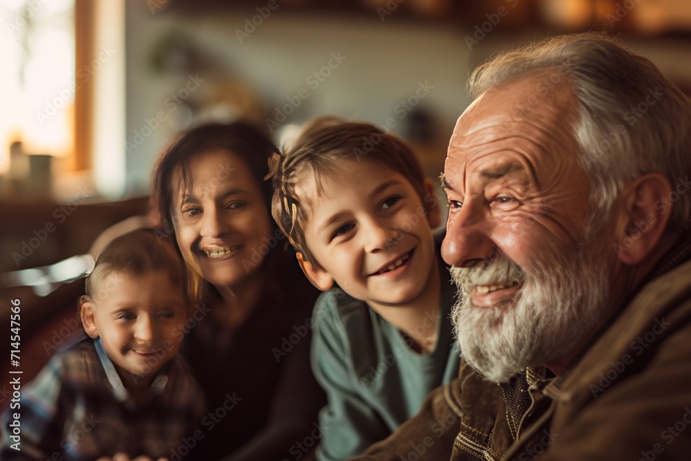 Happy Elderly with Grandchildren Smiling Senior with Loving Family