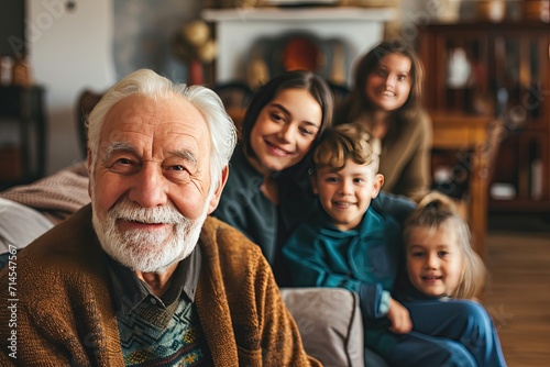 Happy Elderly with Grandchildren Smiling Senior with Loving Family