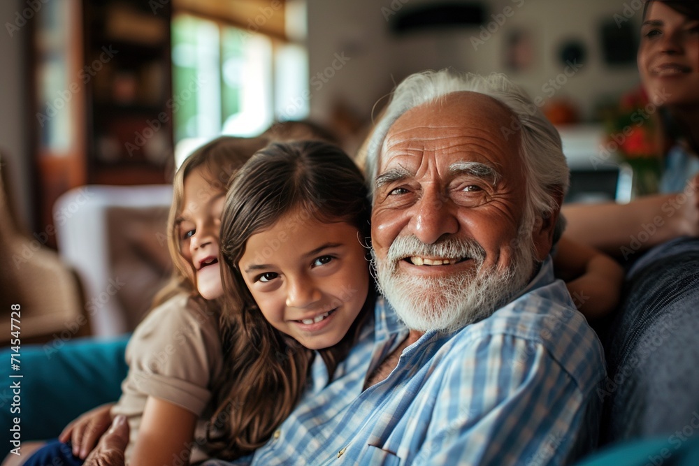 Happy Elderly with Grandchildren Smiling Senior with Loving Family