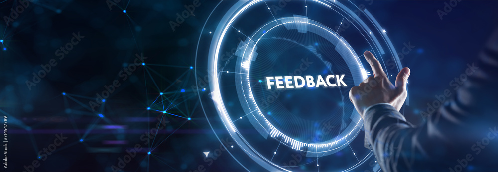 Feedback concept, user comment rating of company online, writing review diagram, reputation management.
