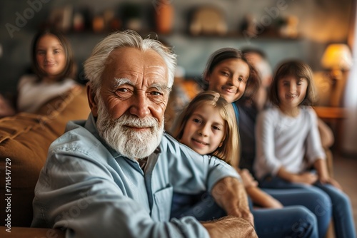 Happy Elderly with Grandchildren Smiling Senior with Loving Family © AKKA