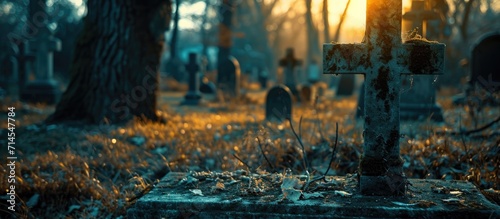 Empty tombstone in graveyard.