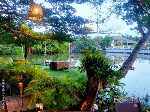 Camping shop, restaurant amidst nature, Samut Songkhram Province, Thailand