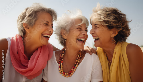 Cheerful old women laughing and chatting photo
