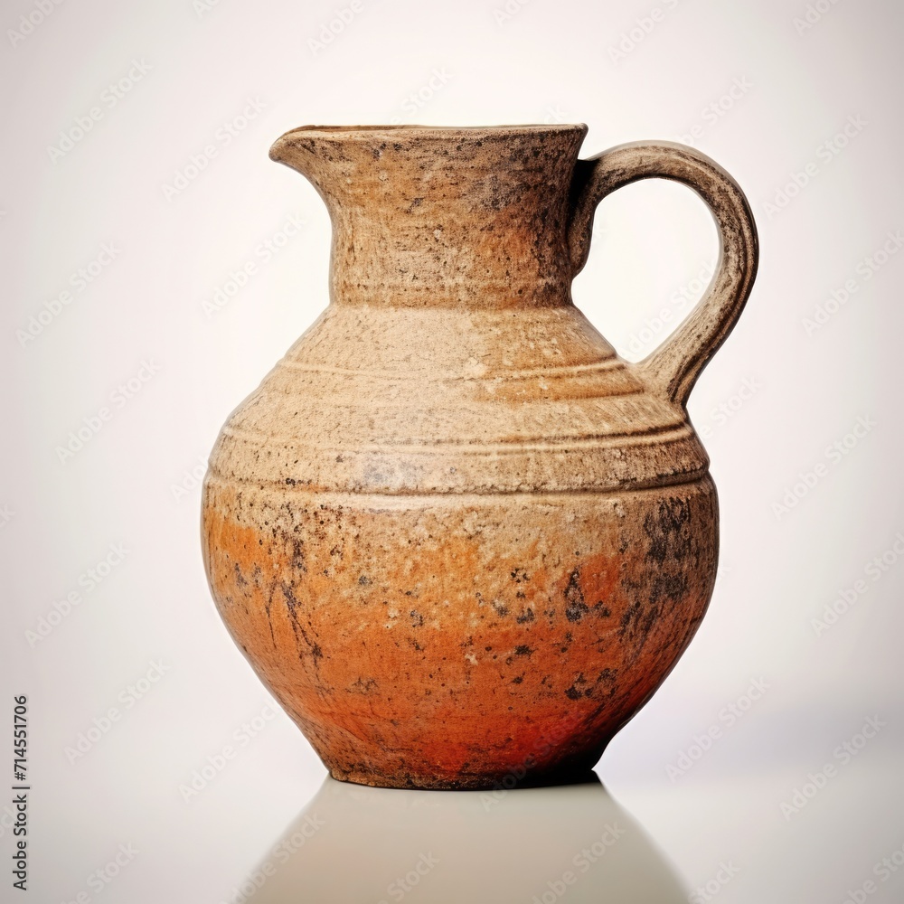 Vintage like terracotta pitcher isolated on a soft gradient background.